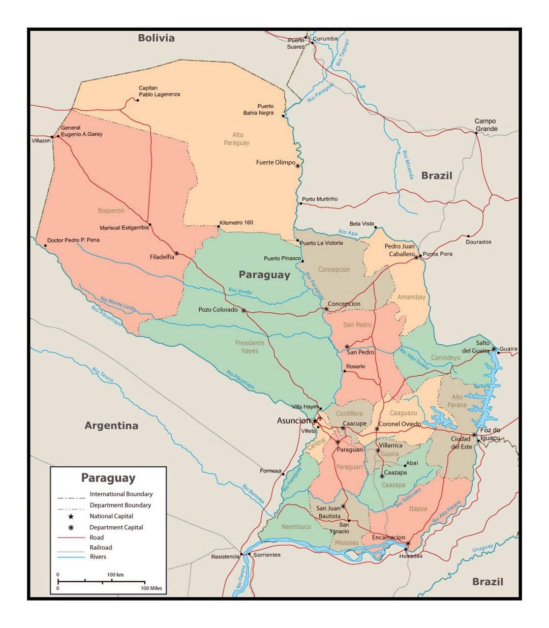 Mappa del Paraguay con la città